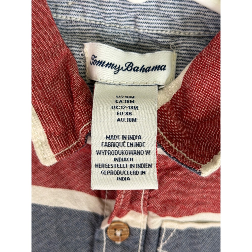 Tommy Bahama Button Down Shirt Boys 18M Red Blue Striped Short Sleeve Marlin - Picture 4 of 6